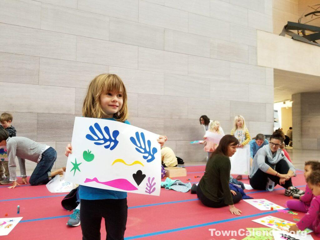The East Building of the National Gallery of Art frequently hosts family art exploration activities on Saturday mornings.