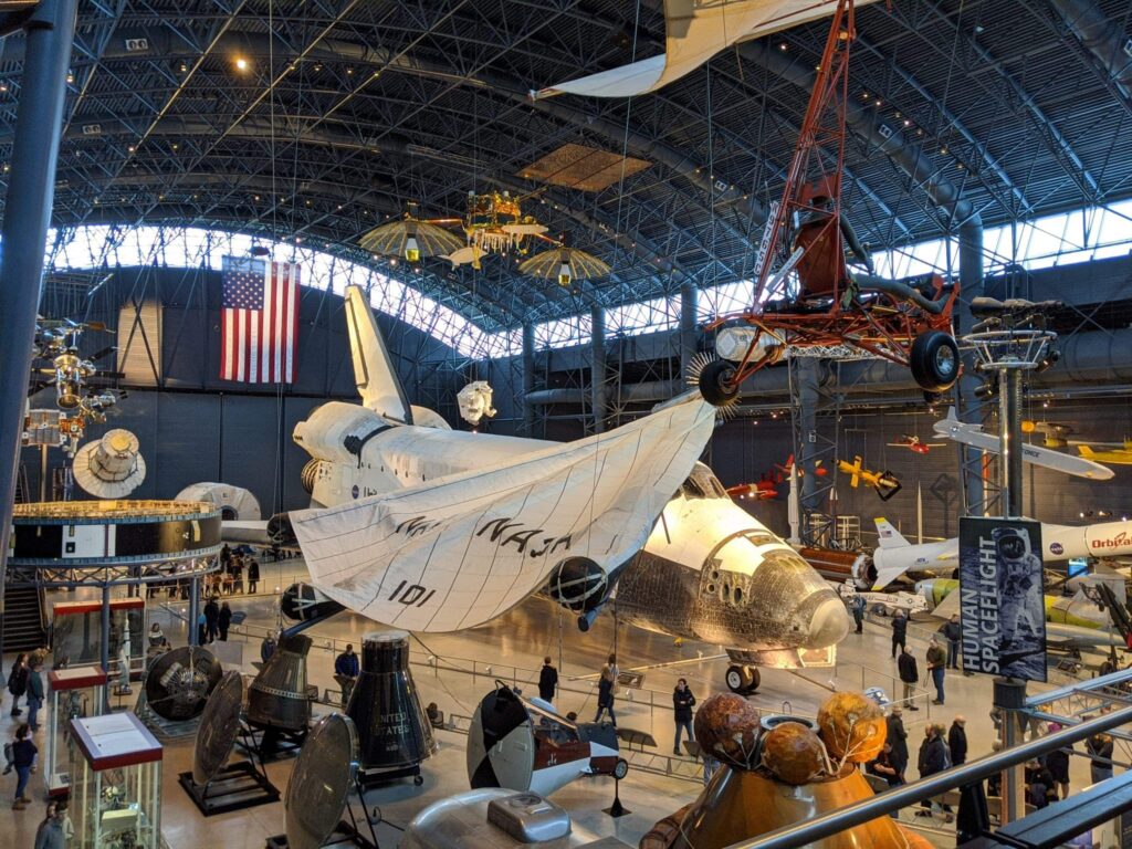 The space hall is full of artifacts from NASA and other government organizations.