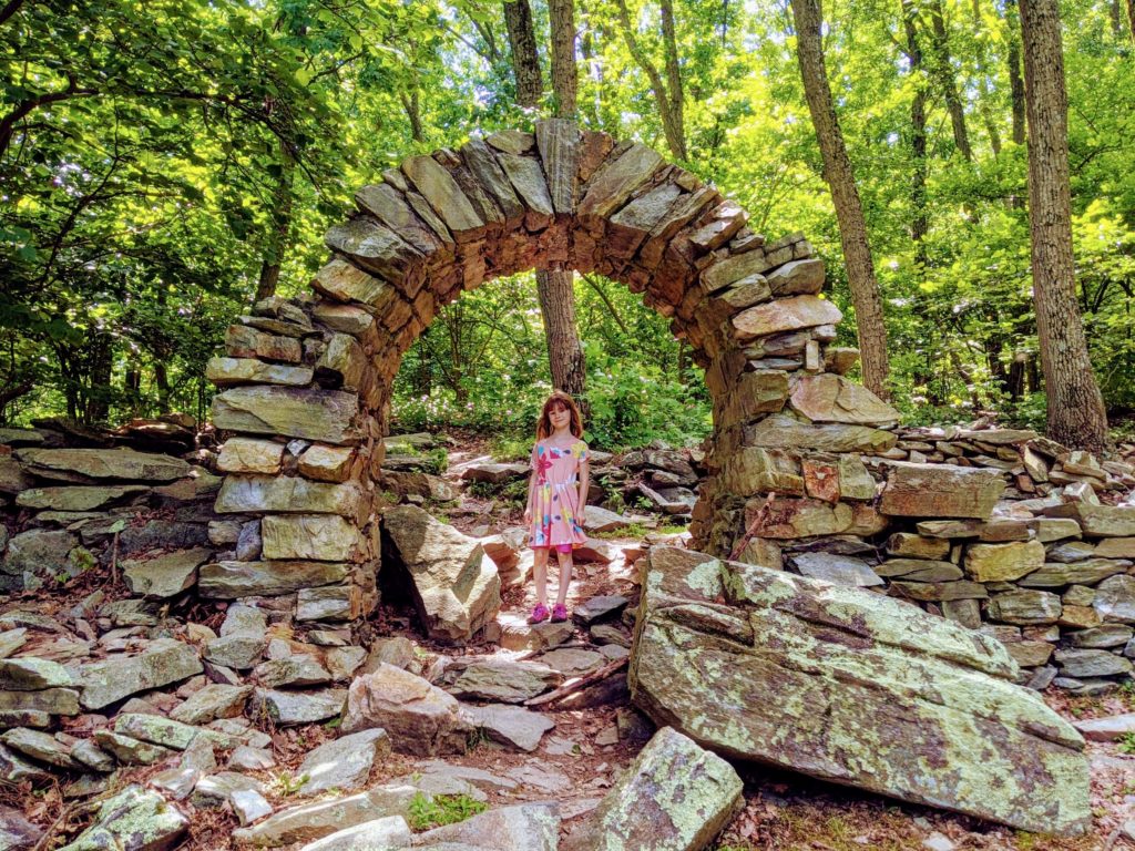 The ruins of a Norman arch serve as the entrance to the Appalachian Trail at Gathland State Park.